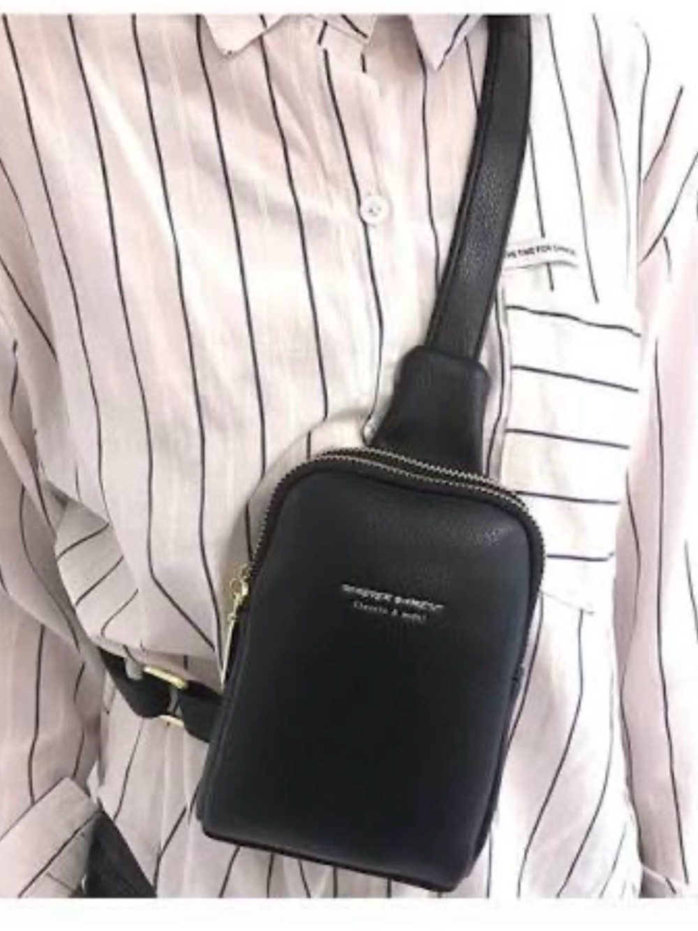 Nica Black Leather Crossbody Phone Bag